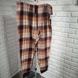 NWT Old Navy Men's Size XLT Burgundy Tan Gold Plaid Flannel Knit Cuff Joggers